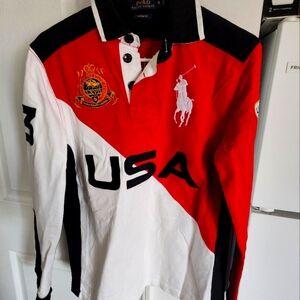 Polo by Ralph Lauren Red and White Color-Blocked Polo Shirt